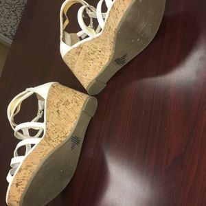 Express strappy white wedges